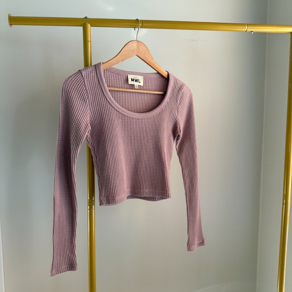 EUC MWL Waffle Long-Sleeve Crop Tee Size Pale Thistle